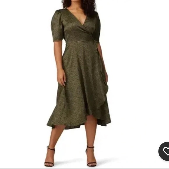 Bloomingdale’s Bobeau Green Cheetah Asymmetrical Ruffled Wrap Dress - Picture 2 of 7